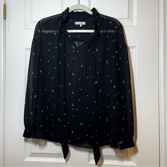 HOBBS LONDON Black Sheer Blouse with White Accents Size 6 - Picture 1 of 5